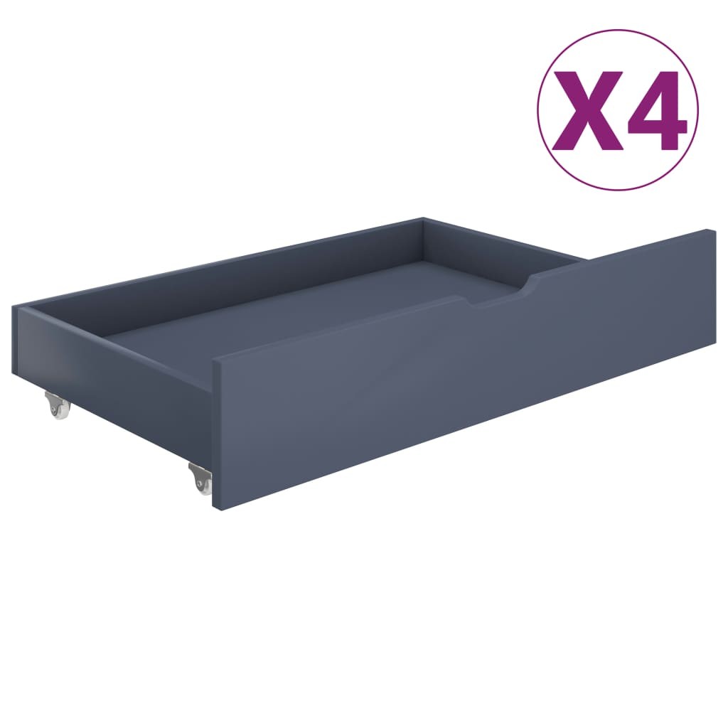 Canopy Bed Frame with 4 Drawers Grey Solid Pine Wood 160x200 cm